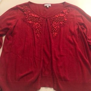 Red cardigan with beading